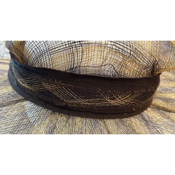 VTG Saks Fifth Ave Gold Brown Straw Hat NWT Wide Brim Italy Sun OS main image 5